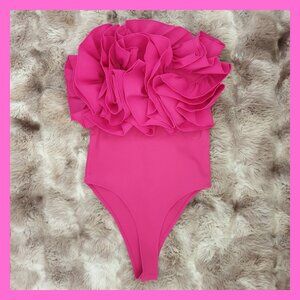 Zara Fuchsia Ruffle Body 3D Flower Rose Top Strapless Bustier Pink Barbiecore XS
